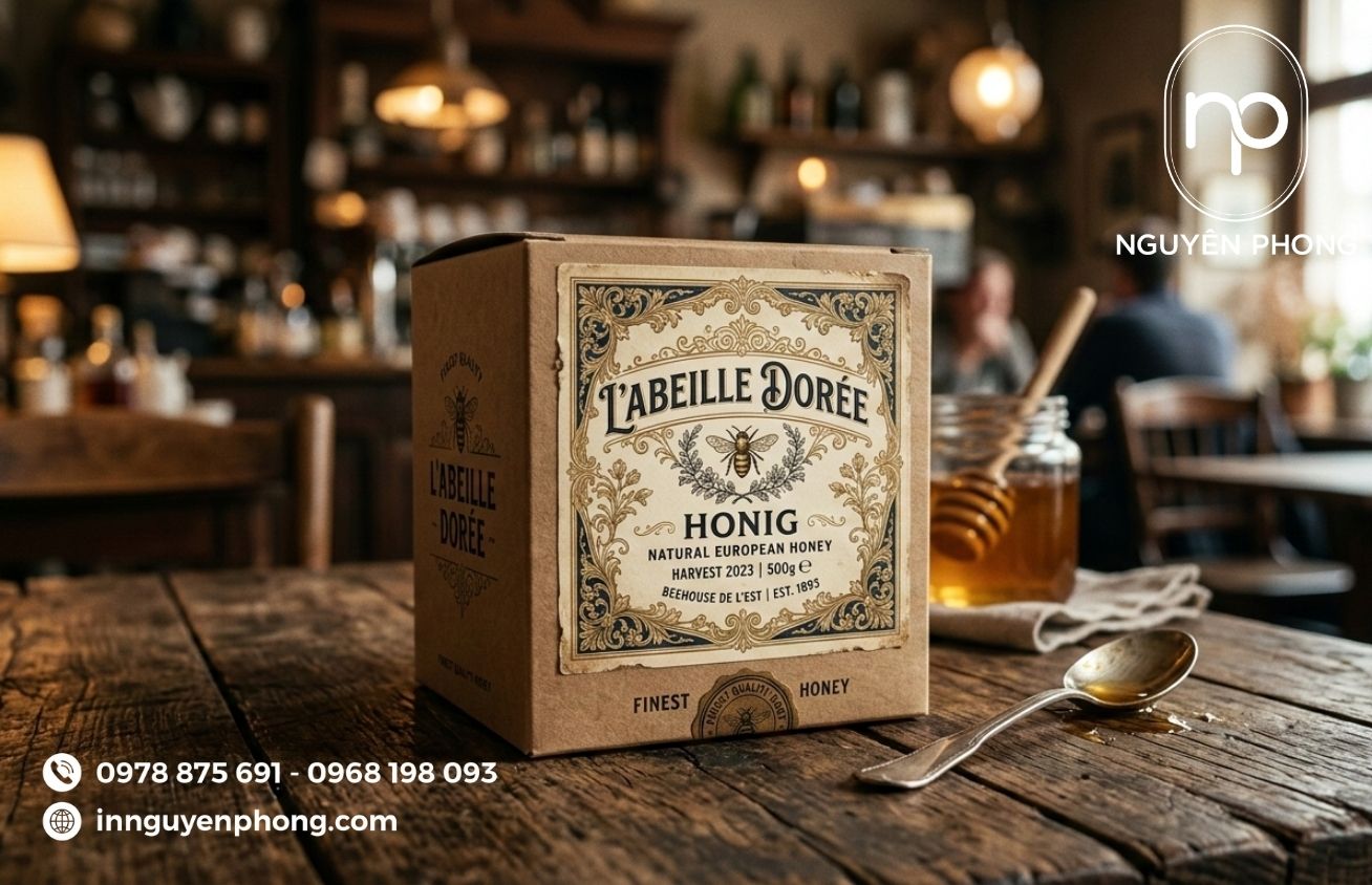 Mẫu in hộp đựng mật ong thiết kế 